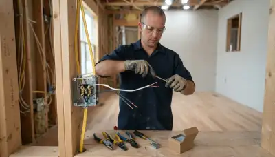 Electrician routing stapled cable and terminating conductors for electrical wiring in a Peoria, IL home
