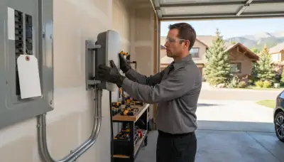 Electrician installing a home EV charger with a dedicated garage circuit in Edwards, IL