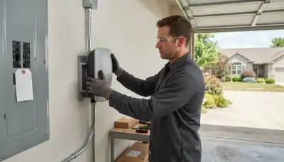 Electrician installing a Level 2 EV charger in South Pekin, IL ઘર?