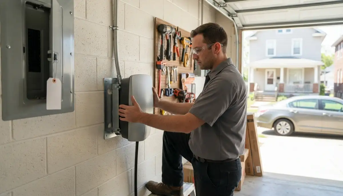 Residential EV charger installation in Tremont, IL by a professional electrician