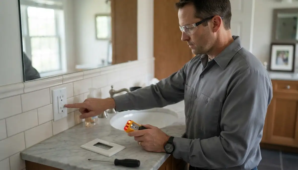 GFCI outlet installation protects a Dunlap, IL bathroom from electrical shock in wet areas
