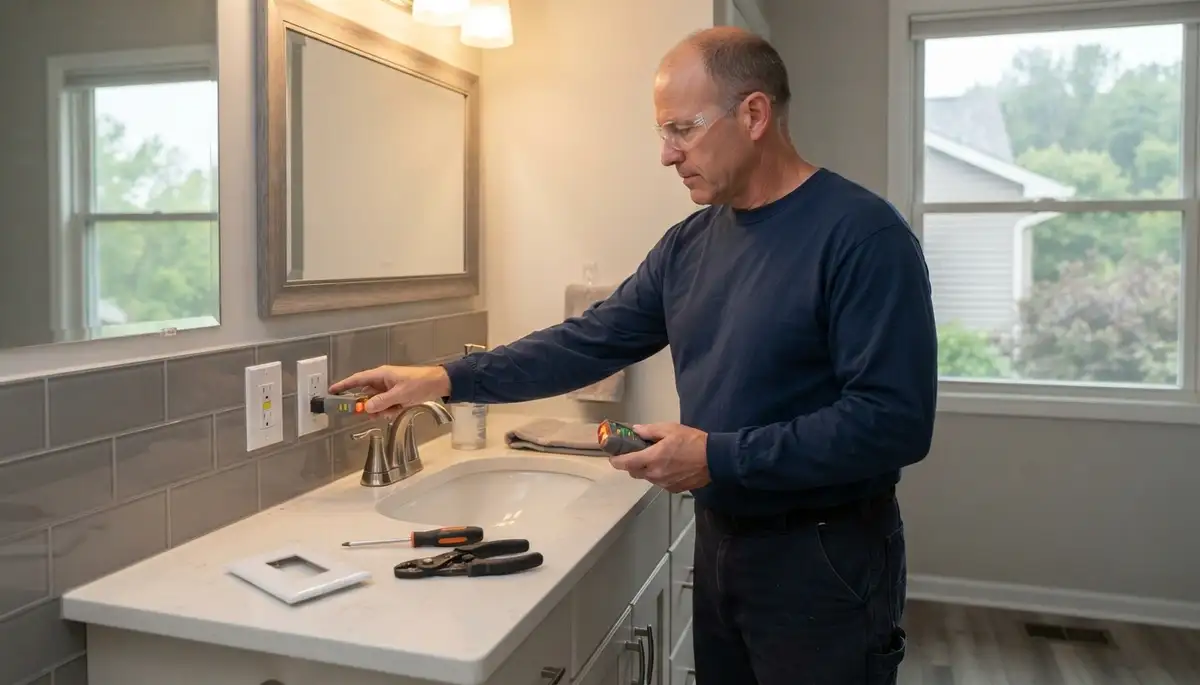GFCI outlet installation protects a Germantown Hills, IL bathroom from electrical shock