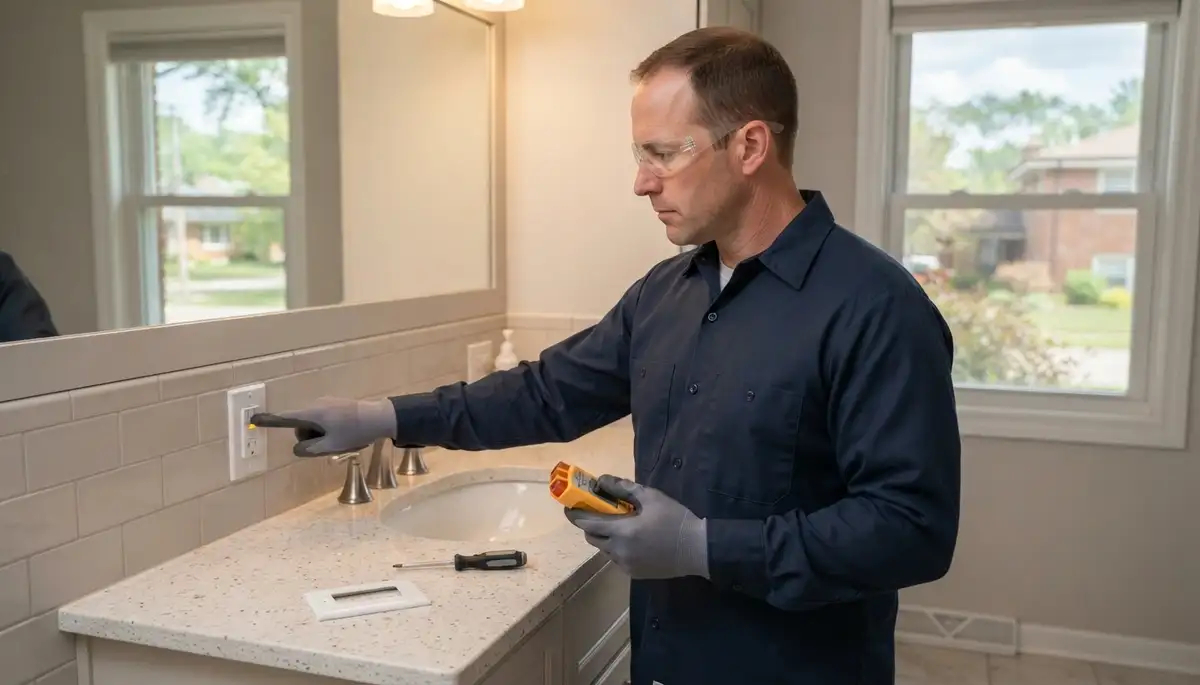 Electrician installing a GFCI outlet near a wet area in a Morton, IL home