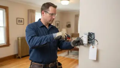 Electrician installs a GFCI receptacle with line and load wiring in a Peoria, IL home