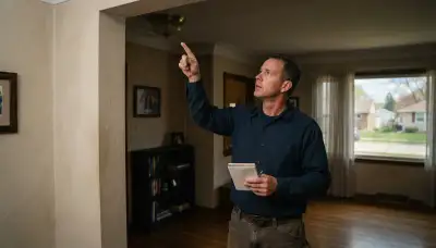 Peoria, IL electrician discusses lighting needs with a homeowner beside an existing ceiling fixture