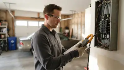 Peoria, IL electrician uses a clamp meter to assess home capacity for EV charger installation