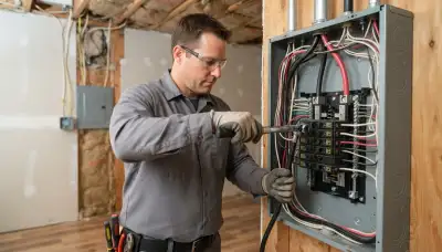 Electrician torques feeder conductors and bonds neutral and ground bars in a Peoria, IL load center