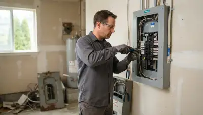 Electrician upgrading an older home's electrical panel in Bellevue, IL