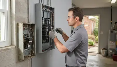Electrician upgrading an older home's electrical panel in Creve Coeur, IL