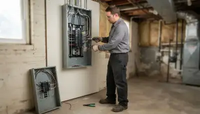 Electrician upgrading an older East Peoria, IL home's electrical panel to 200-amp service