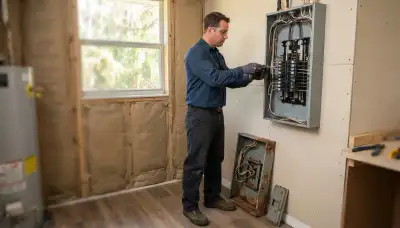 Electrician upgrading an older home's electrical panel to 200 amps in Peoria, IL