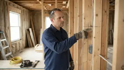 Electrician assessing circuit routes in an unfinished room during a Peoria, IL, electrical project