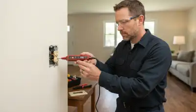 Electrician in Peoria, IL tests a dead outlet to diagnose receptacle or wiring circuit failure