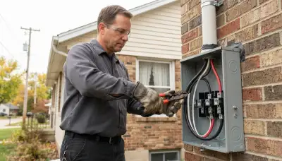 Peoria, IL electrician terminates service conductors in a new meter base during an electrical service upgrade