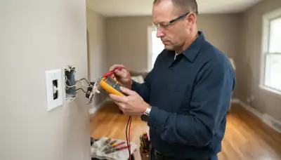 Electrician uses a multimeter to diagnose a faulty wall switch in a Peoria, IL home