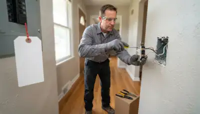 Electrician replacing a worn wall switch and securing wiring in a Peoria, IL home