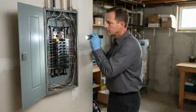 Electrician performing a whole-home electrical inspection for homeowners in Pekin, IL