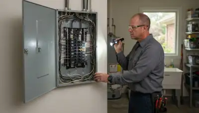 Electrician performing a whole-home electrical inspection in Peoria Heights, IL