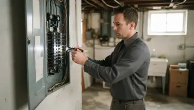 Electrician performing a whole-home electrical inspection in Tremont, Illinois