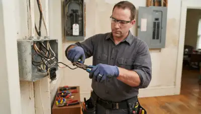 Peoria, IL electrician replacing scorched wiring and a failed device in a locked-off junction box